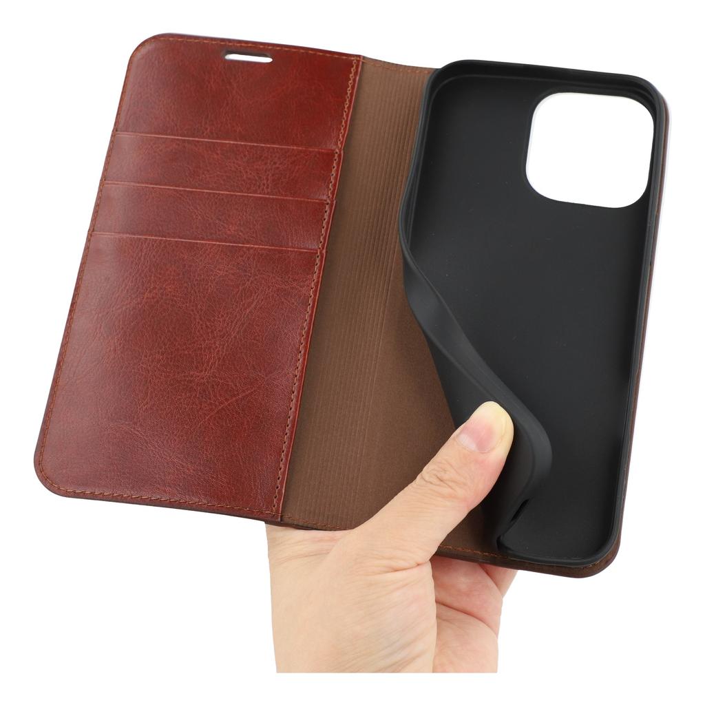 For iPhone 16 Pro Max Stand Cases Genuine Split Leather Wallet Phone Cover Magnetic Closure
