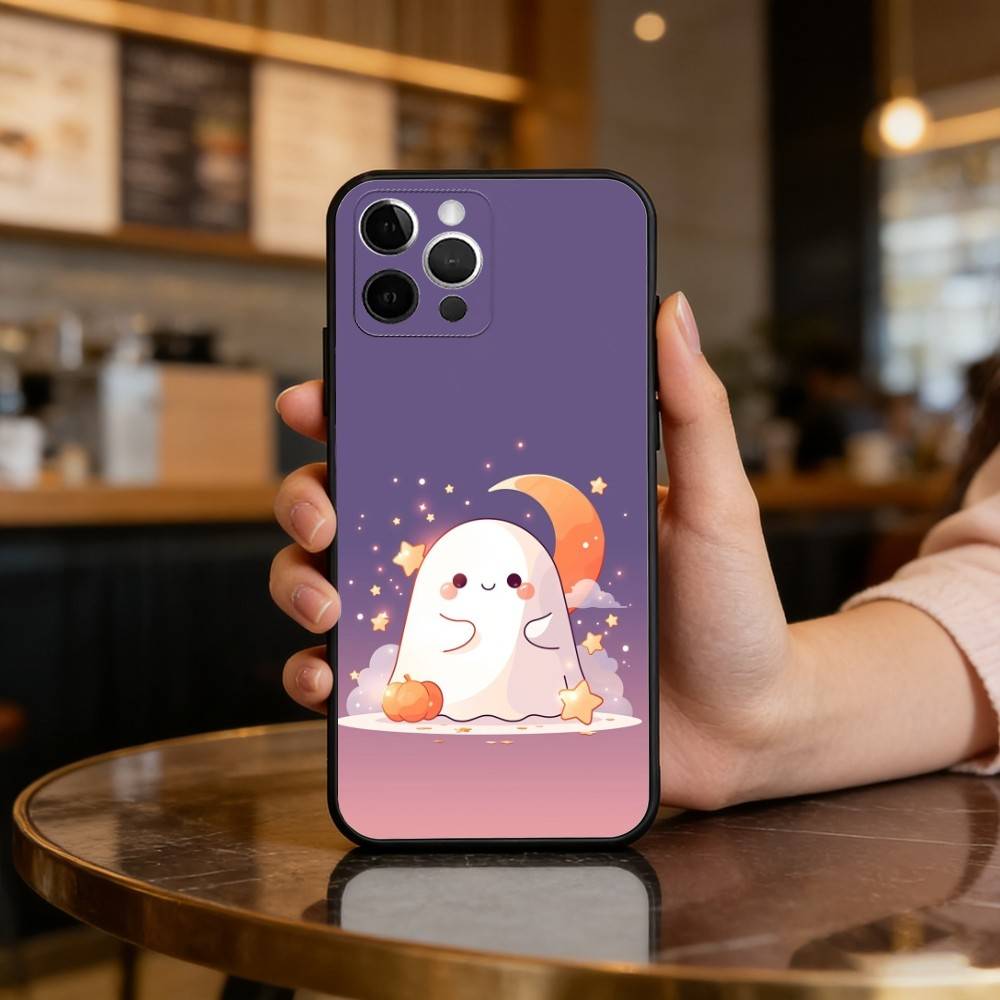 Милый Призрачный Хэллоуинский Чехол Для Телефона iPhone 17,16,15,14,13,12,11 Plus,Pro Max,Мягкий Силиконовый Черный Чехол