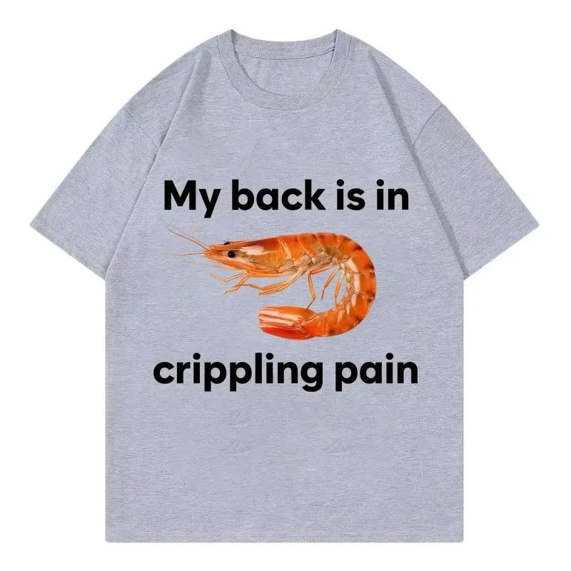 Funny My Back Is in Crippling Pain Shrimp Meme Crewneck T Shirt Fashion Tshirt Unisex Casual Tshirts Unisex Clothing