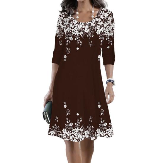 Женское весеннее платье трапециевидной формы с цветочным принтом, большие качели, с длинным рукавом, с круглым вырезом, повседневное, свободное, элегантное, контрастного цвета, женское повседневное платье миди