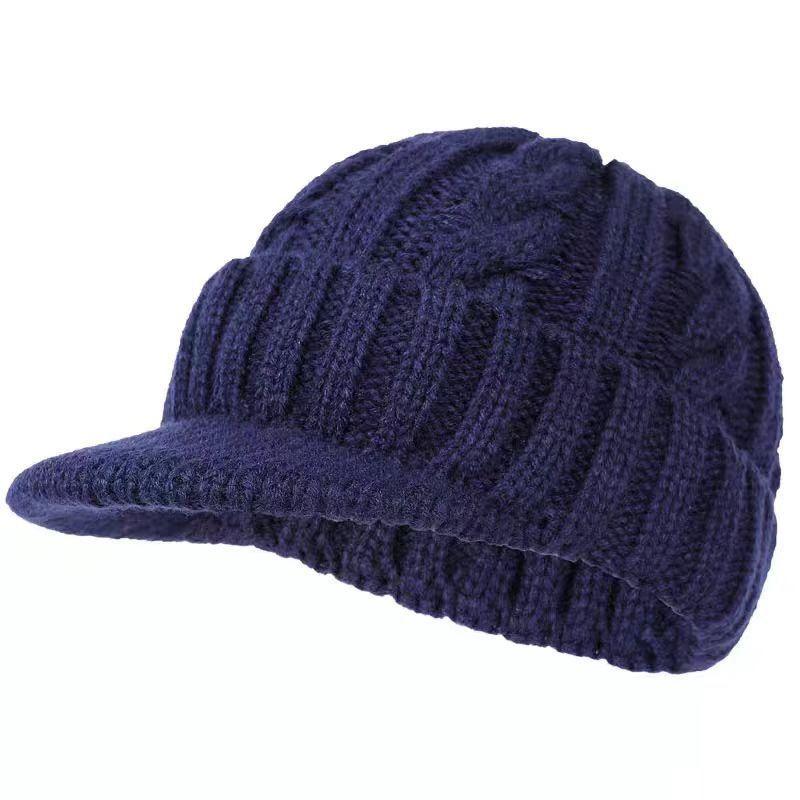 Men's Knitted Hat with Warmth and Thick Velvet, Short Eave Duckbill Cap, Ear Protection, and Woolen Hat