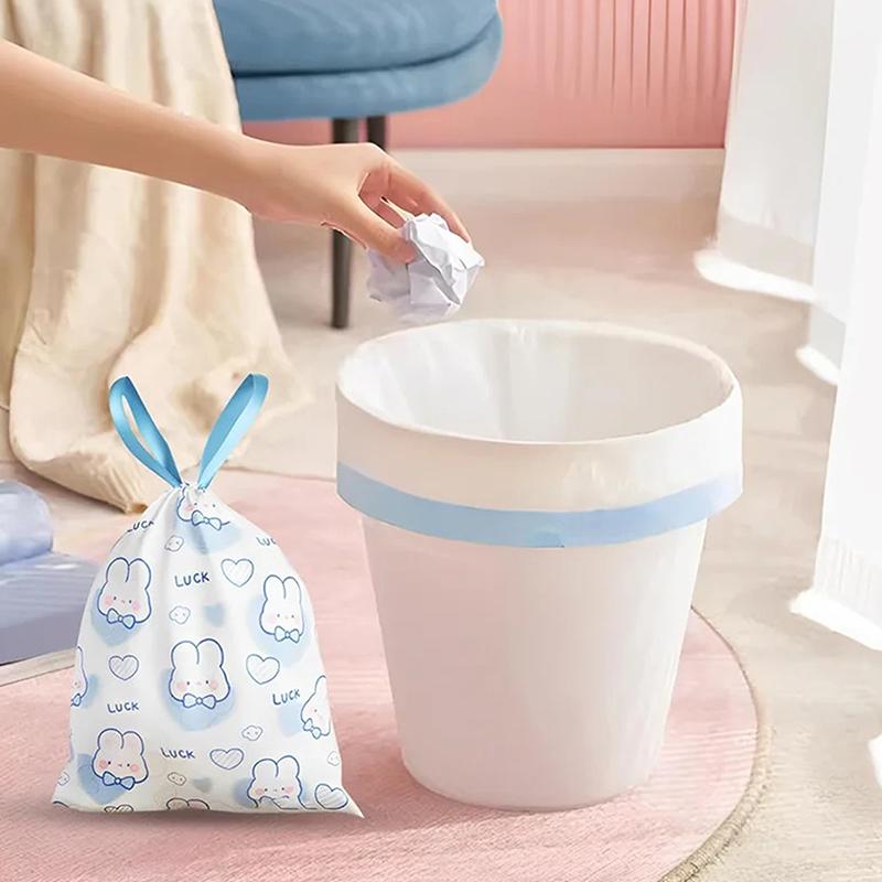 50 Or 100Pcs/Roll Trash Bags Drawstring Bag Small Garbage Bags Cartoon Rabbit Pattern Household Kitchen Bathroom Trash Bags