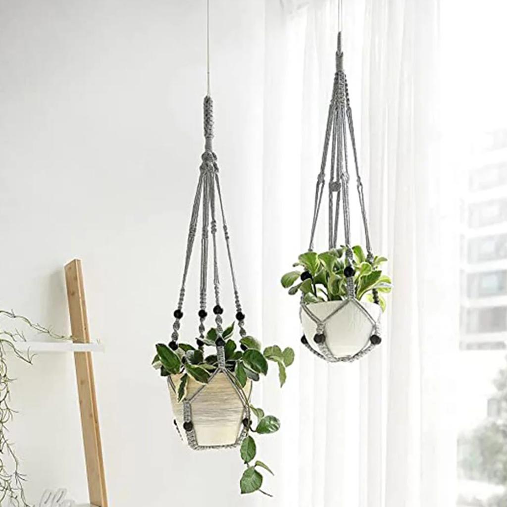 Макраме Подвески для растений Ручная работа Хлопковая веревка Держатель для горшка Декоративная подвесная корзина-кашпо для гостиной, балкона