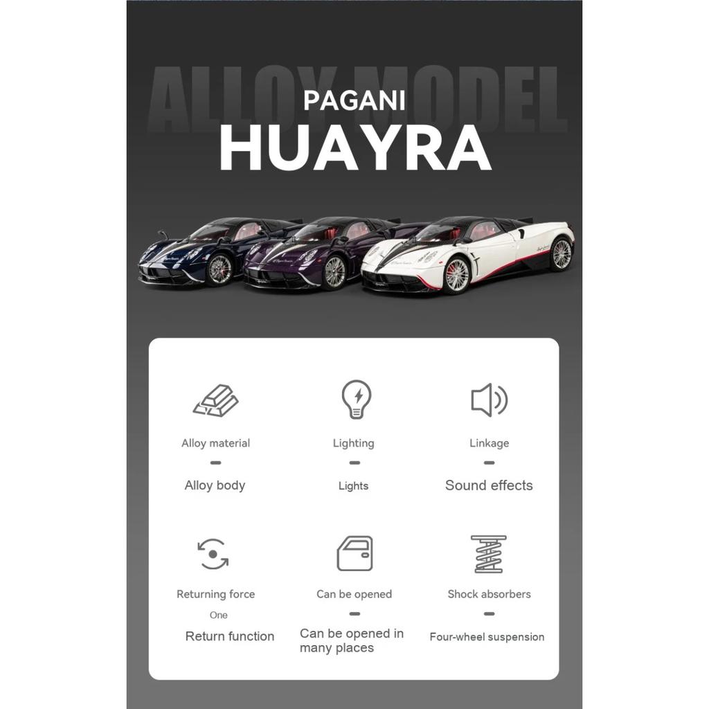 Модель спортивного автомобиля Pagani Huayra Dinastia в масштабе 1/18, литой металлический, модель гоночного автомобиля, симуляция звука и света, детская игрушка, подарок