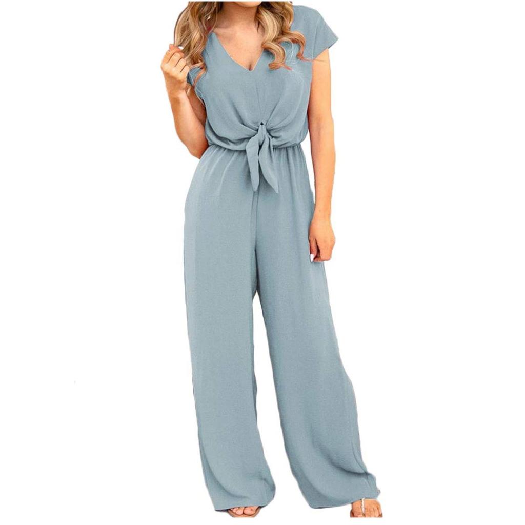 Women's Jumpsuit Summer Beach Short Sleeve Solid Color Casual Fashion Wide Leg Jumpsuit