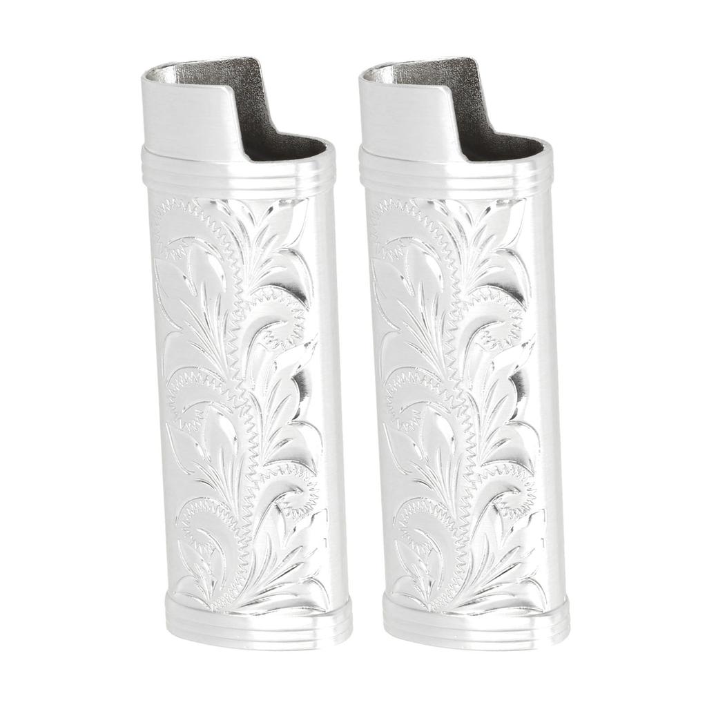 2Pcs Lighter Case Zinc Alloy Lighter Storage Container Floral Pattern for Outdoor Camping Hiking