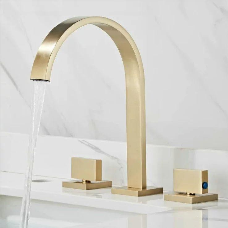 Black Basin Faucets Brass Chrome Deck Mounted Bathroom Sink Faucets 3 Holes Dual Handles Hot And Cold Water Tap Gold