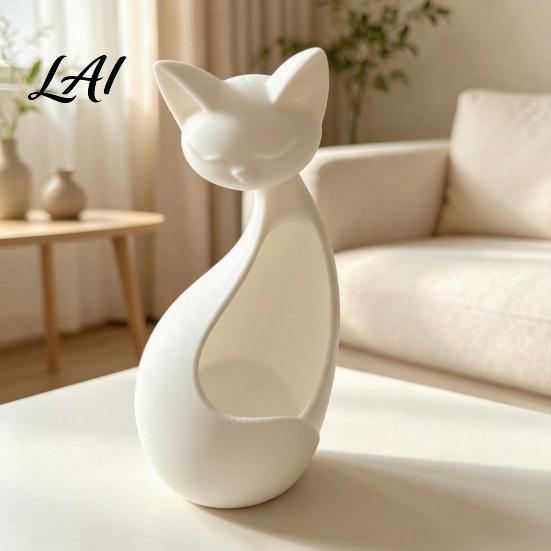Unique Cat Lover Presents Minimalist Abstract Sleeping Statue 3D Printed Matte White Hollow Ornament for Healing Atmosphere Room Decor Tabletop