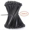 200pcs Heavy Duty Cable Zip Ties Tensile Strength Self-Locking Black Nylon Tie WrapsHighstrength Material, Reusable Cable Ties