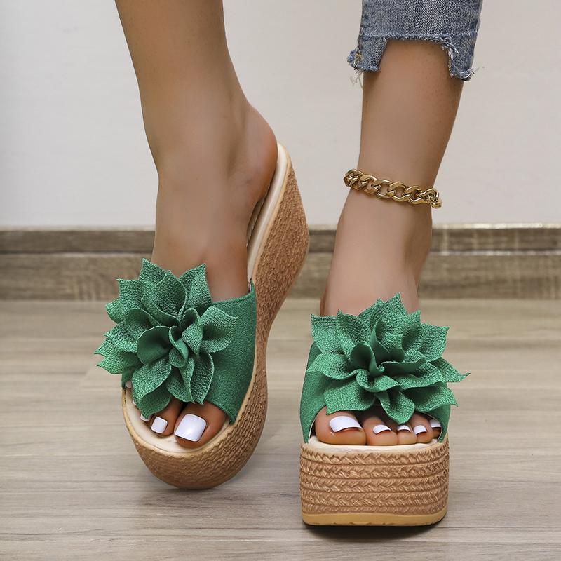 Женские шлепанцы на платформе 2024 лето новые сандалии на танкетке с цветком женская обувь шлепанцы на высоком каблуке женские zapatos de mujer