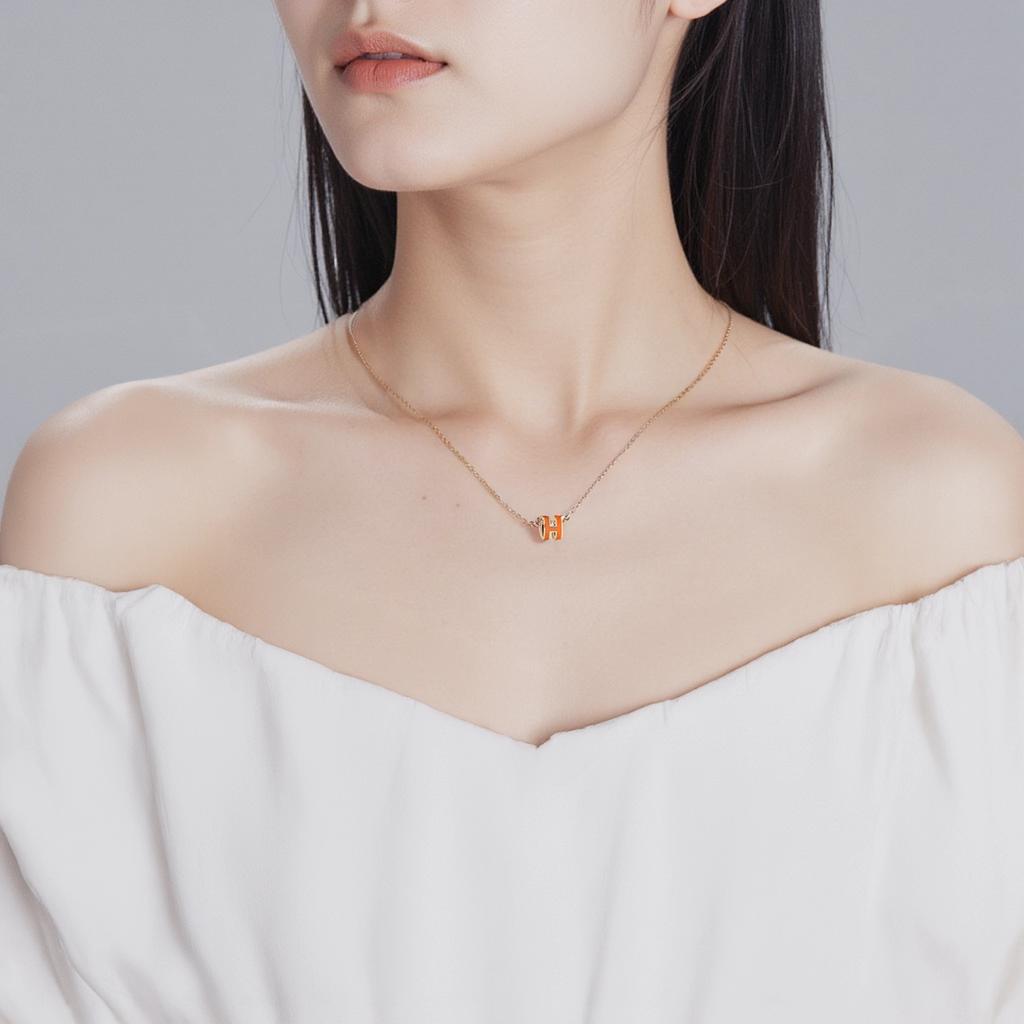 Hermes Mini Pop H Classic Fashion Pendant Necklace Women necklace Orange Gold H147992F-02