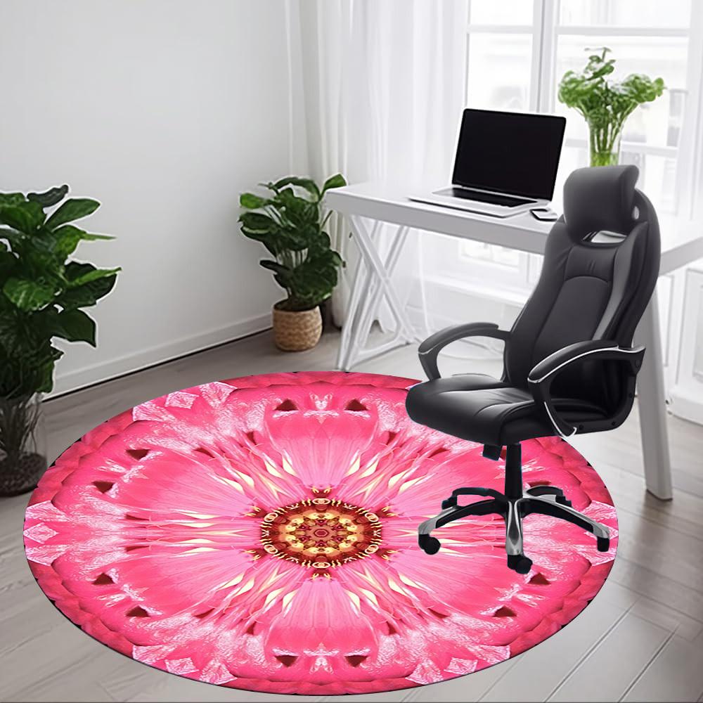 1pc Pink Flower Mandala Carpet, Round Non Slip Durable Large Size Office Carpet, Suitable for Office