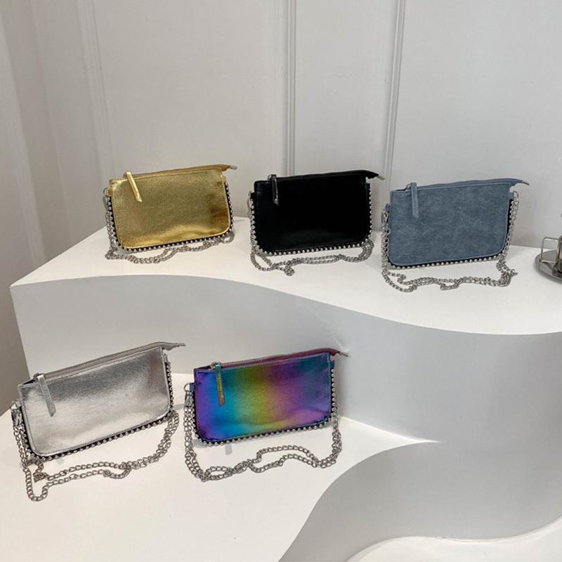 Модная женская сумка через плечо из искусственной кожи с небольшой молнией и цепочкой с ромбовидным декором