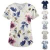 Женская мода с коротким рукавом и V-образным вырезом с карманами и цветочным принтом Топы Одежда