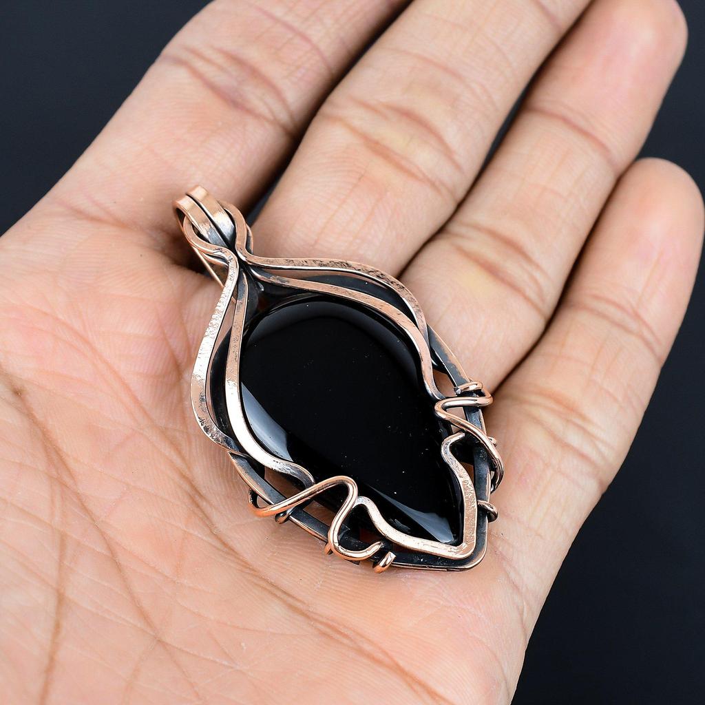 Украшения из черного оникса, Кулон, обернутый медной проволокой 999 пробы, Ювелирные изделия из драгоценных камней ручной работы, Подарки для жены, Совершенно новый кулон