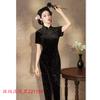 New Chinese velvet embossed long front split cheongsam 1011 autumn new slim and thin daily wear improved