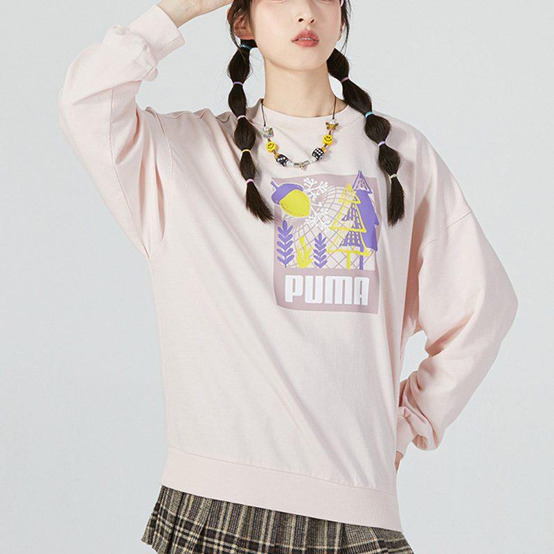 PUMA Sweatshirts Women's Pink Crew Neck Moderate Regular 538779-48
