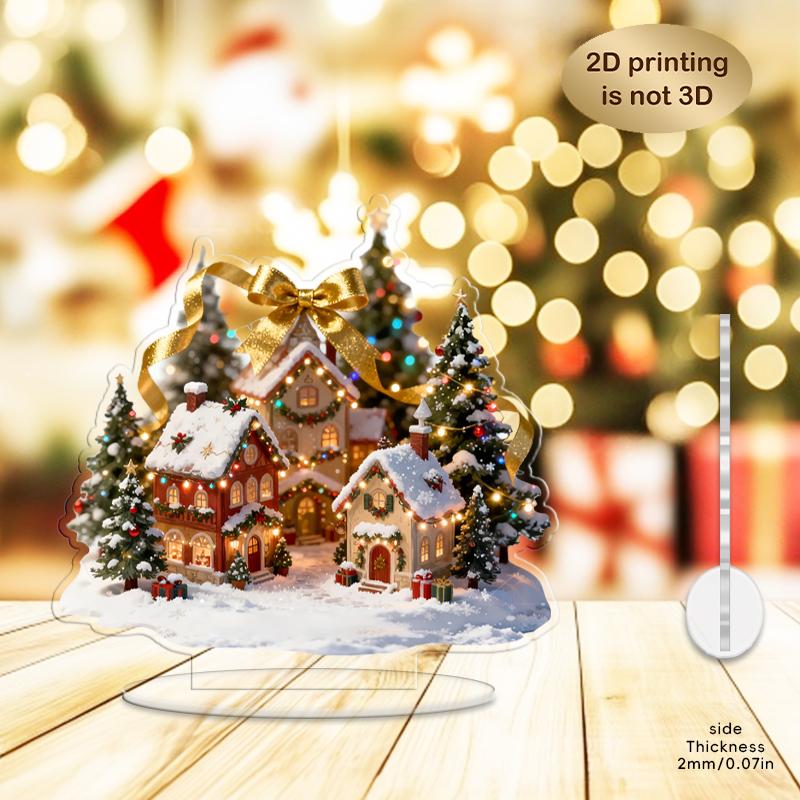 2D Рождественский домик-елка Снежный Золотой бант Акриловые украшения Украшение стола для зоны Подарок - Рождественская тематика Украшения
