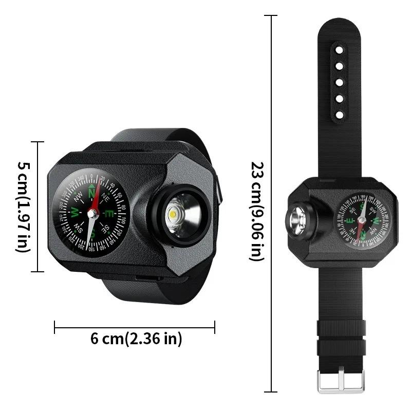 Светодиодный тактический наручный фонарь, портативный перезаряжаемый наручный компас, фонарик для бега, езды на велосипеде, кемпинга, пеших прогулок, охоты