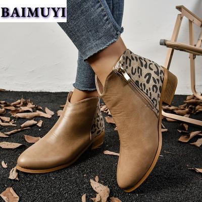 Леопардовые женские ботинки на среднем каблуке, зимние ботильоны, кожаные ботинки, зима 2025, новые трендовые ботинки челси, повседневные туфли на толстой подошве в стиле ретро Botas Mujer