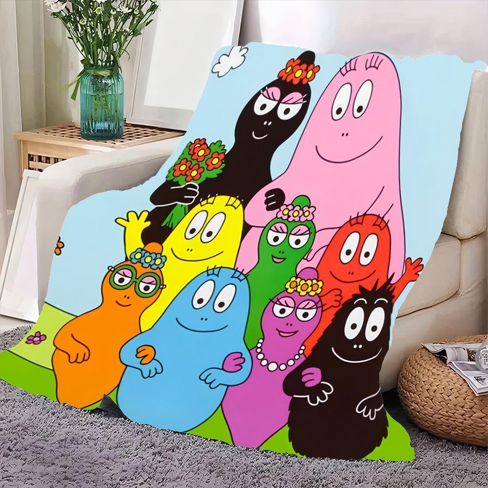 Красочное одеяло-плед с семьей Барбапапа - причудливый дизайн персонажей в форме капель для семейных объятий, уютное, мягкое, из микрофибры