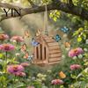 Butterfly Feeder Wooden House And Feeder, Outside Hanging Shelter, Teardrop Shaped for Garden Decoration Pollinator Habitat Friendly