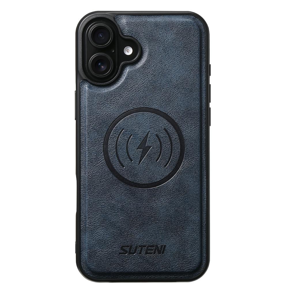 SUTENI Q-07 For iPhone 17 Case Magnetic Color Splicing Cowhide Texture Leather Cover