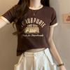 Summer Slim Young Girl Short T-shirts Harajuku Simple Letter Print Crop Tops Women Casual Short Sleeve T Shirt Sports Top Korean Clothes