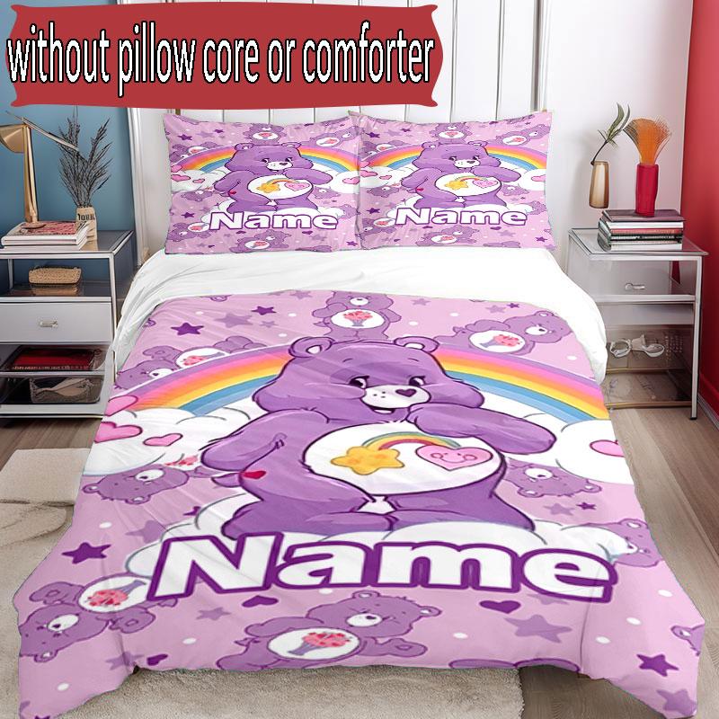 3pcs Duvet Cover Set (1*Duvet Cover + 2*Pillowcase, Without Core), Custom Name Care Bears Pattern Bedding Set, Home Bedroom Decor Gift