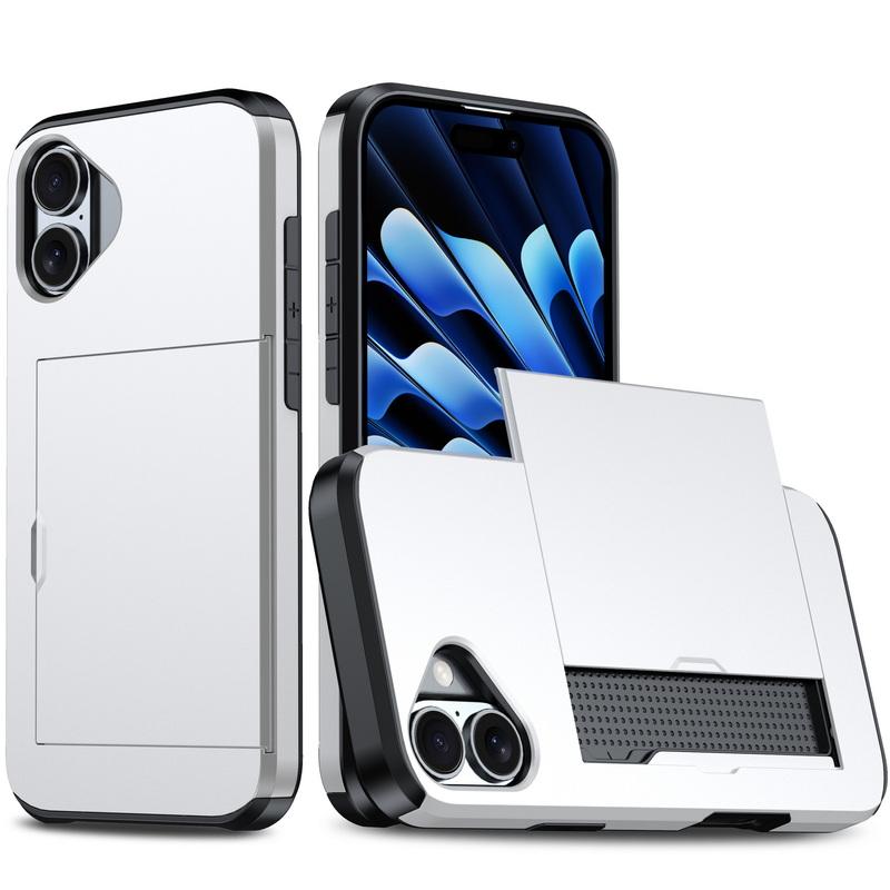 For iPhone 16 Pro Max 15 Pro 14 Plus 13 12 11 Pro Max Xs Max Xr 8 7 Plus Wallet Card Holder Slide Slot Slim Hard Pc Heavy Duty Protective Cover