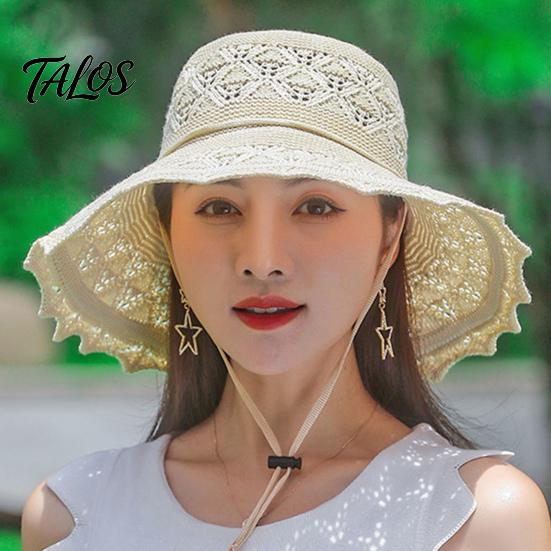 Women Acrylic Blend Straw Hat Women's Wide Brim Summer Beach Sun Simple Design Foldable Lady Braided Floppy for Outdoor Travel Vacation Trendy