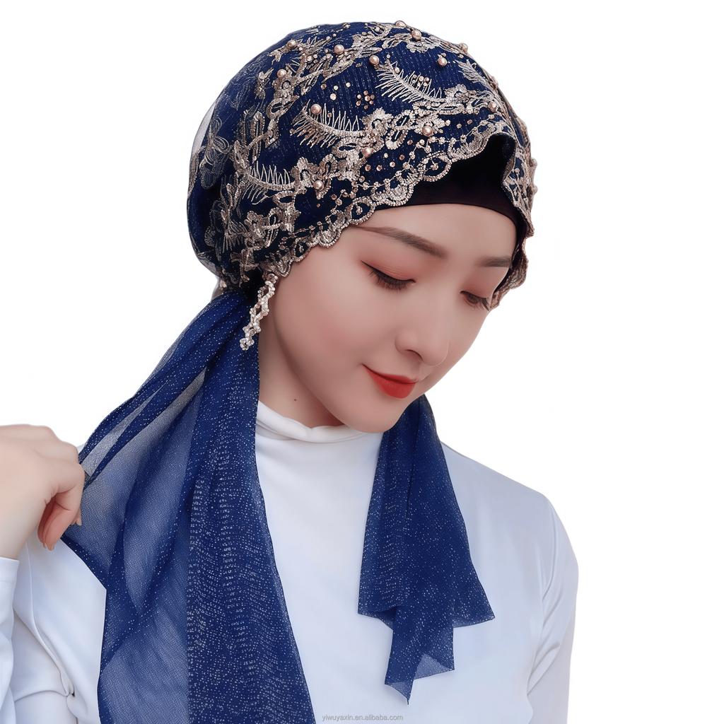 Breathable Eco-Friendly Lace Muslim Hijab Bonnet for Women Long Length Quick Dry Four Seasons Outdoor Activities Headscarf
