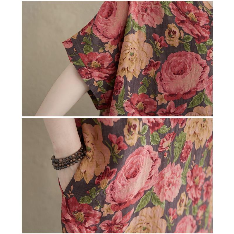 DIMANAF Women 2025 Plus Size Summer Casual Dress Cotton Linen Vintage Loose Basic Long Dress Floral New