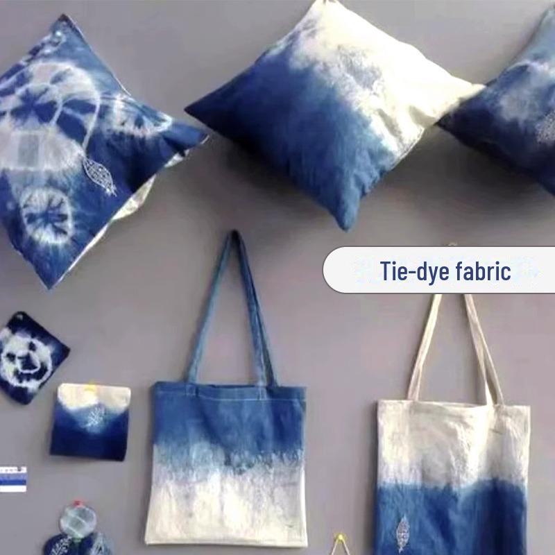 Набор для самостоятельной окраски в технике тай-дай: Футболка из хлопка, шляпа, холщовая сумка, подушка и носовой платок.