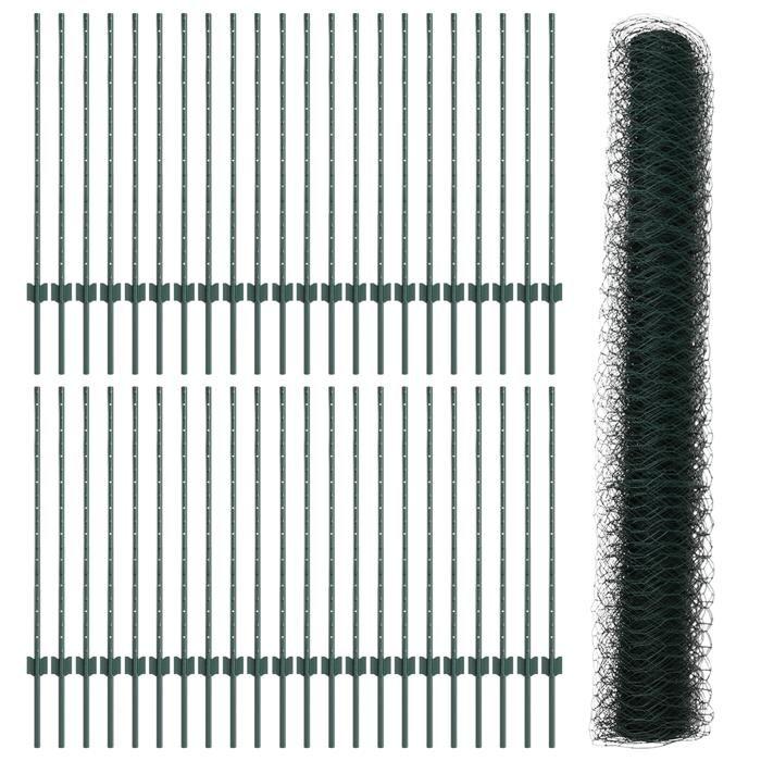 vidaXL Fence Posts 11 Pcs U-Channel Green 100 Cm Steel 3336791