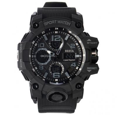 Мужские спортивные тактические часы Besta Power Black с секундомером и будильником