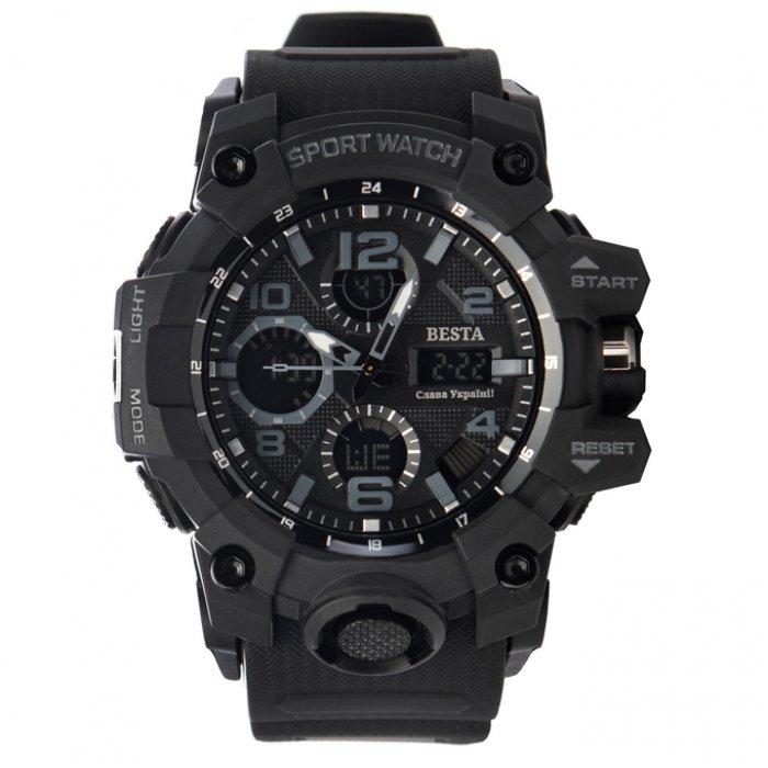 Мужские спортивные тактические часы Besta Power Black с секундомером и будильником