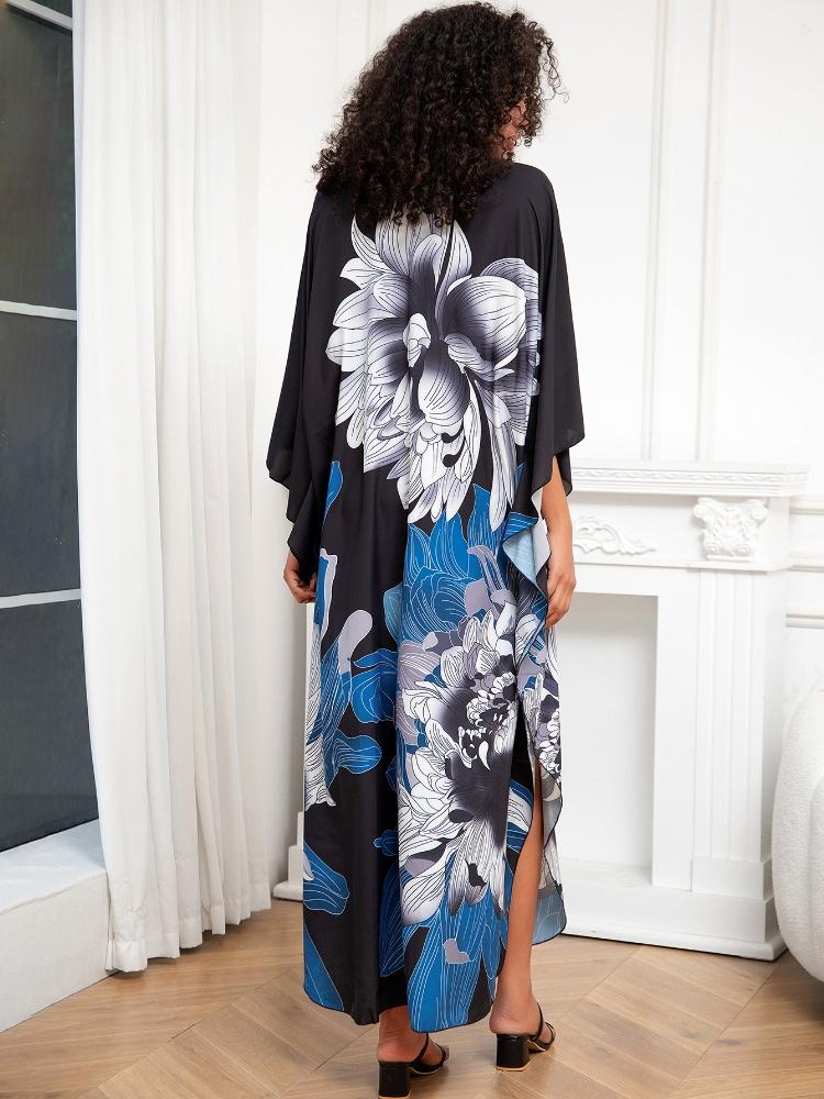 EDOLYNSA Универсальный синий женский халат-кафтан, легкая куртка, кафтан, халат, длинное платье для отпуска, хит продаж, наряд для отдыха Q1289