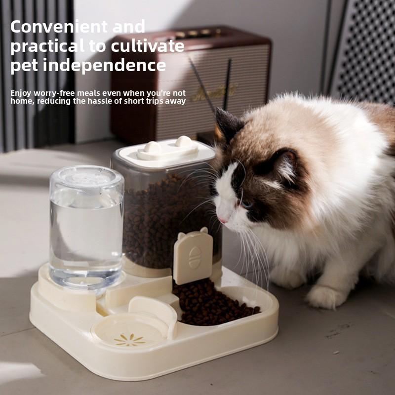 2 In 1 Automatic Pet Feeder Waterer Combo Large Capacity Auto Refill Food Water Dispenser Anti Spill Detachable Bowl for Pets