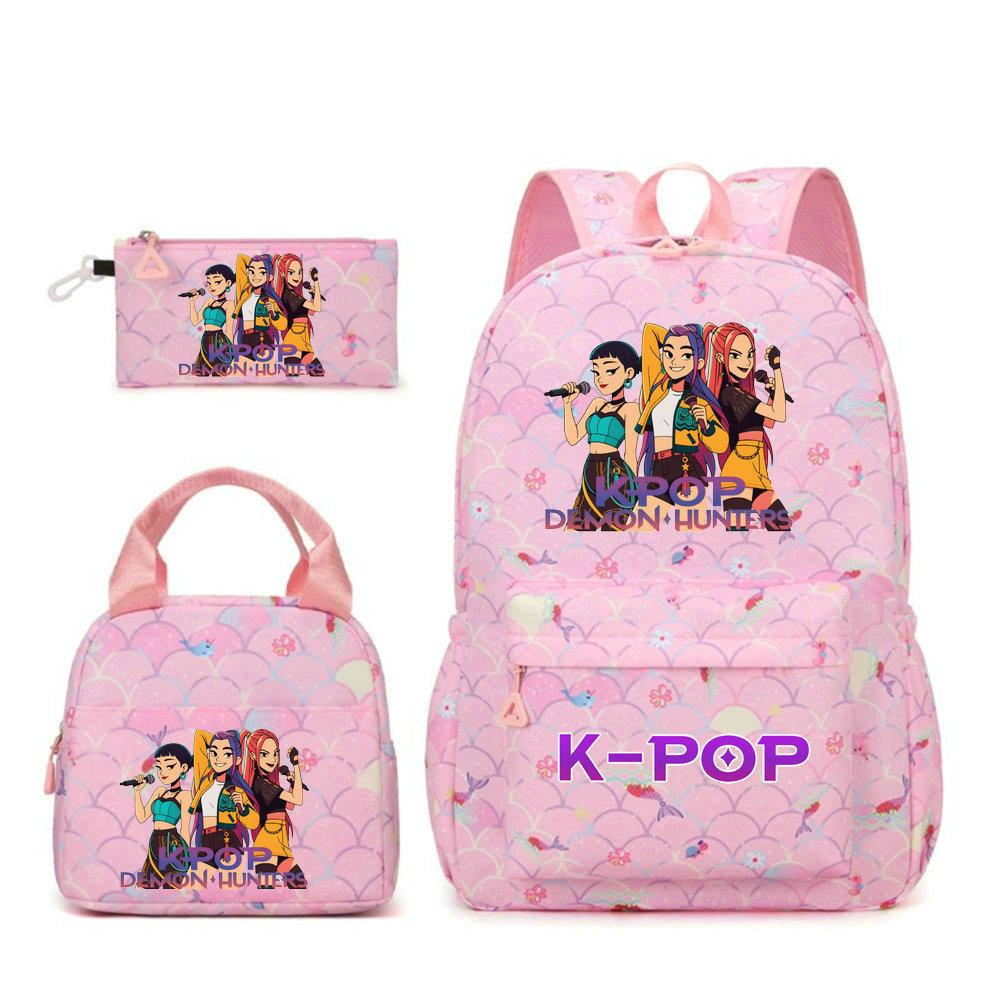 KPop Охотники на демонов Персонажи Красочный Рюкзак Набор из трех предметов Руми Мира Зои HUNTR/X Саджа Детский Большой Вместимости Школьный Рюкзак