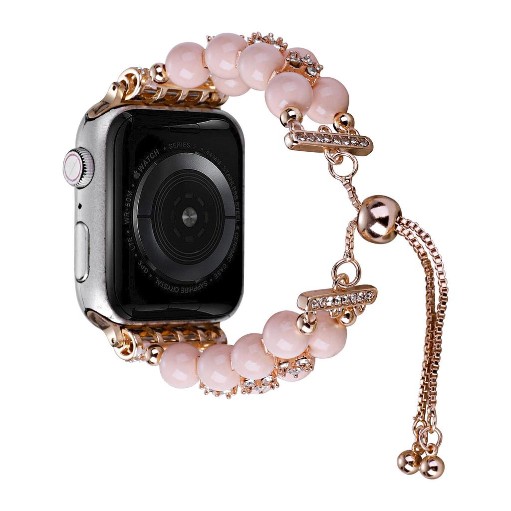 Apple Watch S8 Strap: Pearl Agate with Diamond Detail and Retractable Chain
