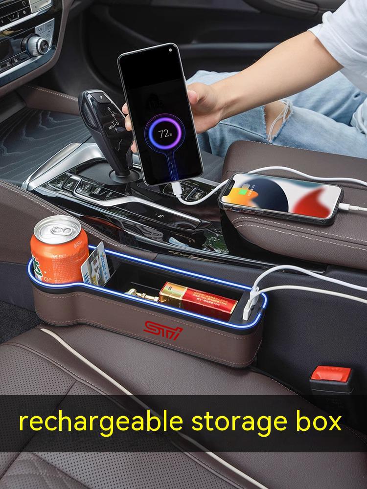 For Subaru STI Outback Brz Wrx Xv Ascent Forester Impreza Legacy Car Sewn Seat Gap Crevice Slot Storage Box light USB Charging WP1