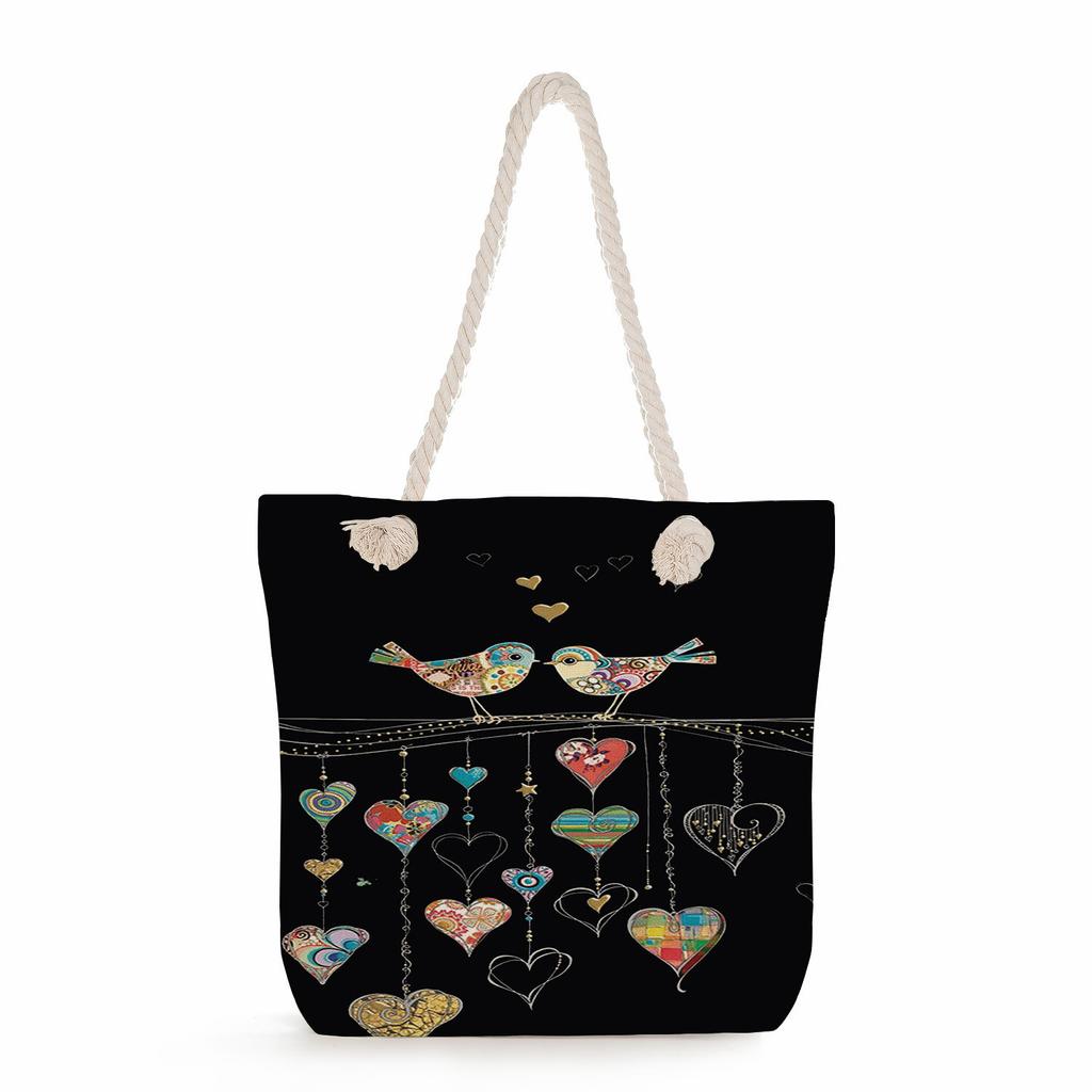 Cartoon cat print thick rope single-shoulder beach bag 7252