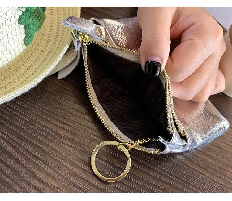 Кошелек из натуральной коровьей кожи, женский кошелек для монет, мешочек для денег, зажим, серебристый, модный, женский кошелек, держатель для кредитных карт, маленькие женские сумки-кошельки на молнии, мешочек