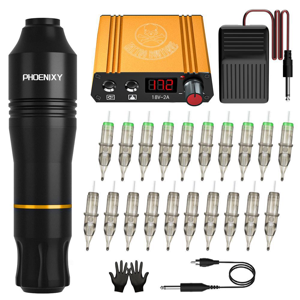 PHOENIXY Полная машина для татуировки, машина для тату-ручки с ЖК-картриджем для татуировки, блок питания для начинающих татуировщиков