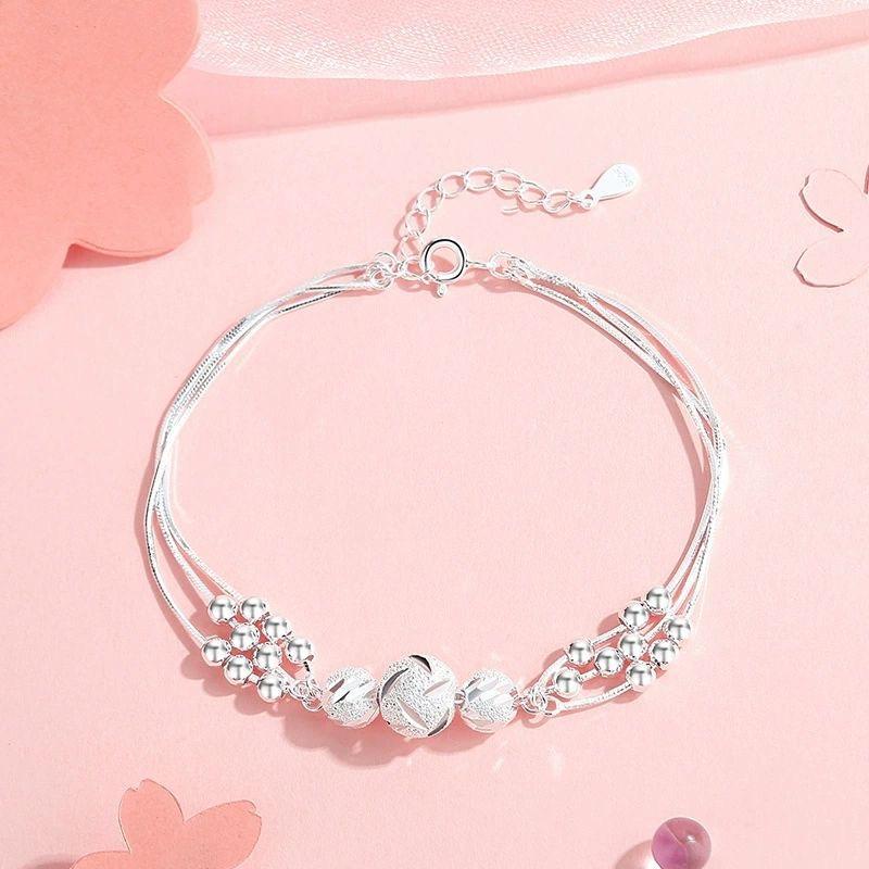 925 Silver Lucky Bead Bracelets Woman Fashion Elegant Multi-layer Adjustable Ball Bracelet Luxury Party Jewelry Gifts