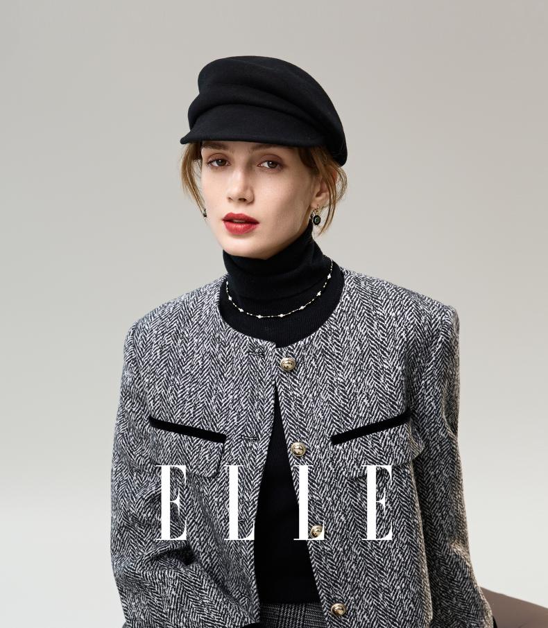 ELLE 100% Sheep Wool Pleated Duck Tongue Hat