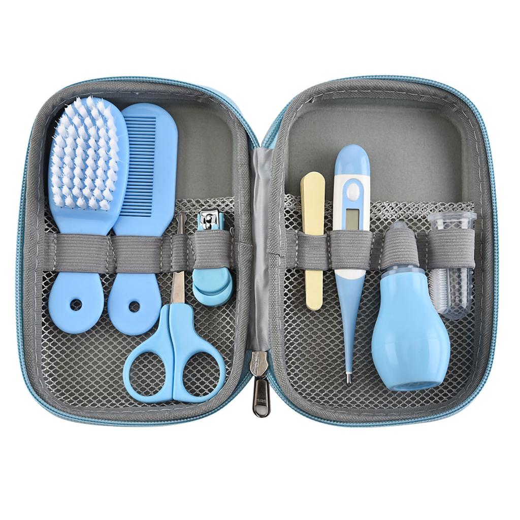 Baby Grooming Kit with Hair Brush Nail Clipper Nose Cleaner Finger Toothbrush Scissor Newborn Care