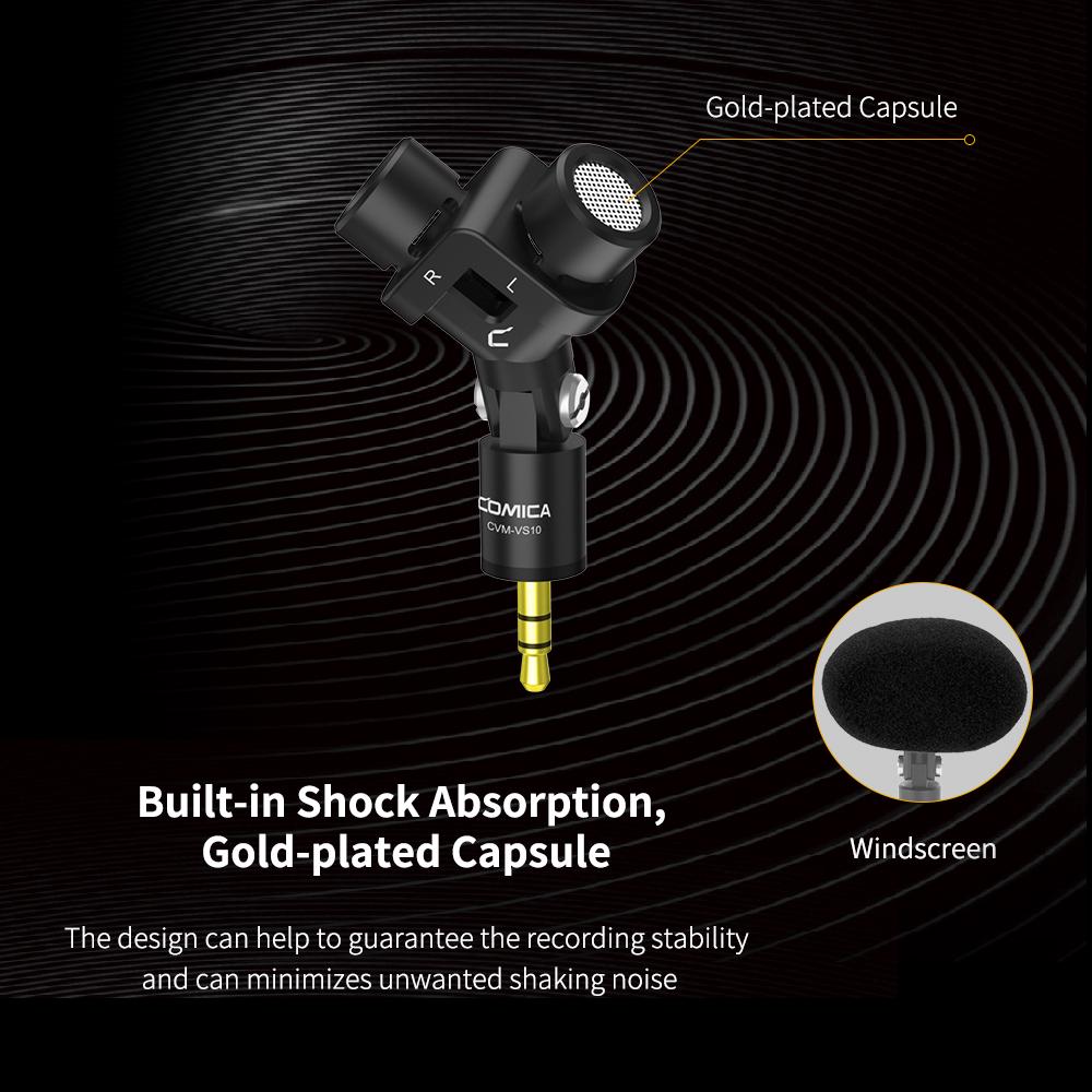COMICA CVM VS10 Mini Flexible XY Stereo Microphone Mic 3.5mm TRS Plug 90 degrees Adjustable for GoPro Action Camera