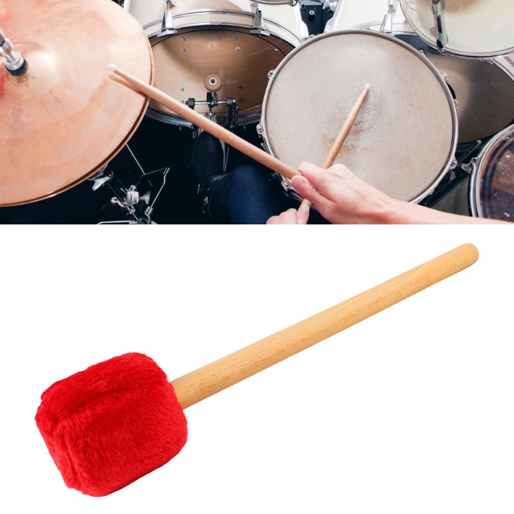 Drumstick Mallets for Bass Drums, Wooden Handles, Non-Slip, Suitable for Bass Drums, Symphony Drums, and Gongs (Red)